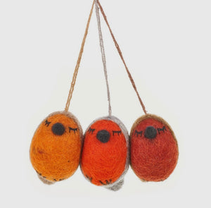 Set of 3  handmade fair trade wool felt robins